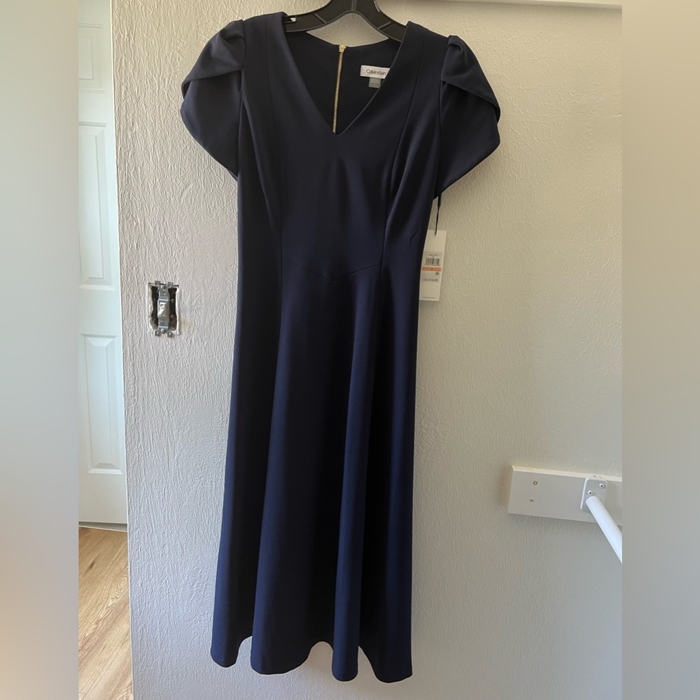 NWT Calvin Klein navy midi dress